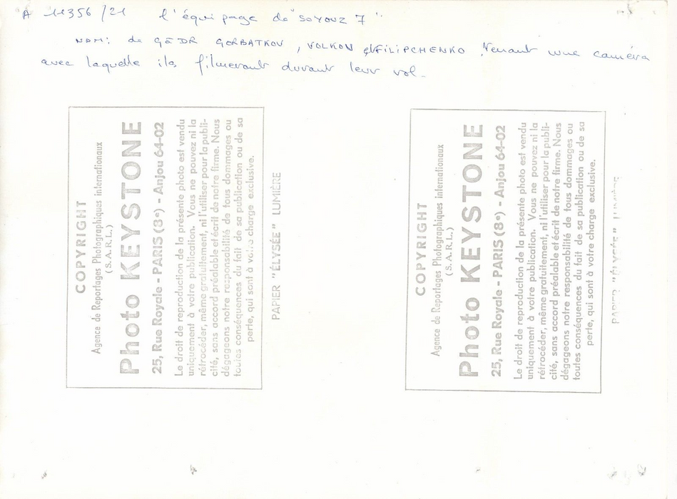 équipage Soyouz 7 camera film Russie photo photographie 1969 Keystone