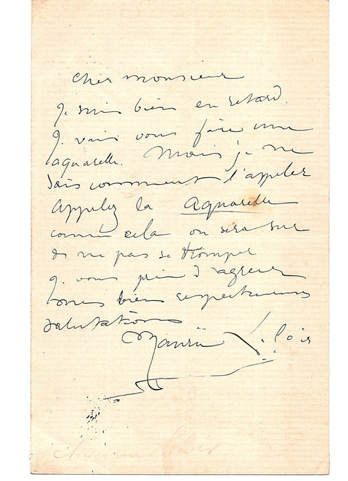 Maurice LELOIR appelez-la aquarelle lettre autographe signée peintre