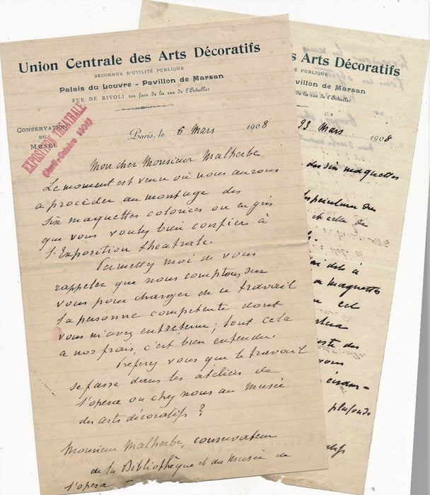 Art décoratifs Georges BERGER 5 lettres autographes signées exposition. Ensemble