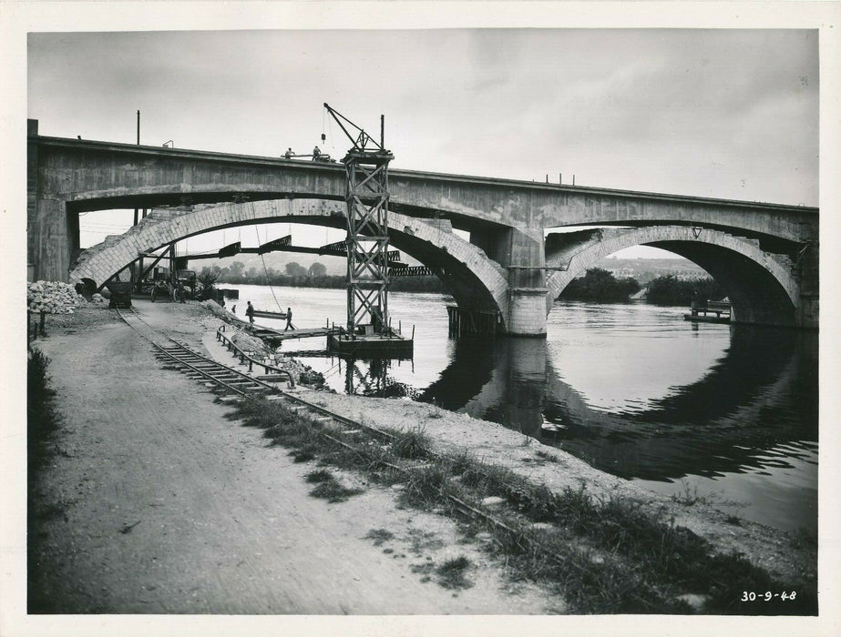 Pont contruction rénovation 1950 12 photo chantier photographie France Le Boyer