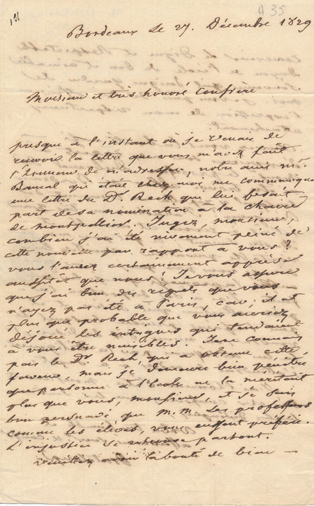 Jean Pierre Sylvestre de GRATELOUP nomination Hippolyte Rech lettre autographe