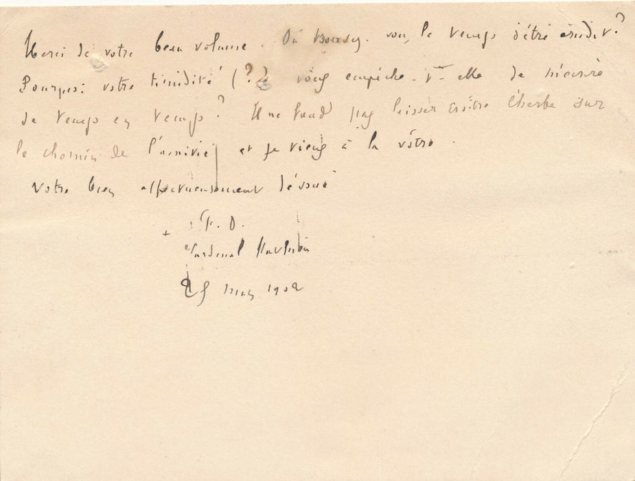 Religion Cardinal Mathieu lettre autographe signée Villa Wolkonsky