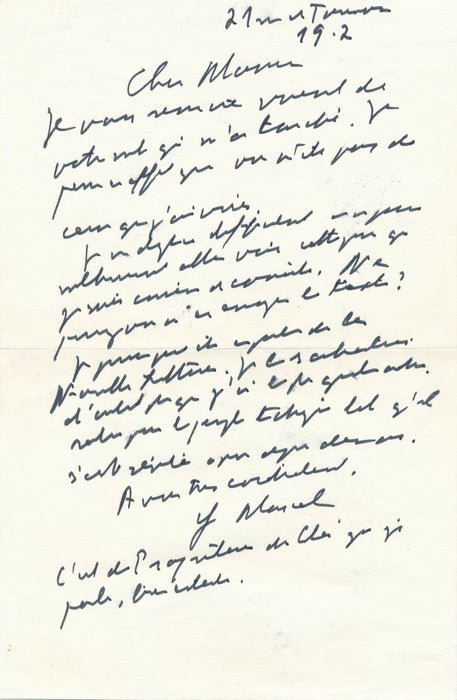 Gabriel MARCEL philosophe théâtre lettre autographe signée à André REYBAZ 