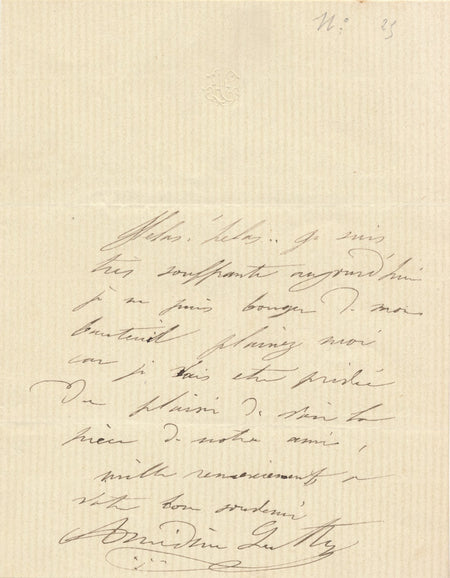 Amédine LUTHER comédienne lettre autographe signée à Jules de Prémaray