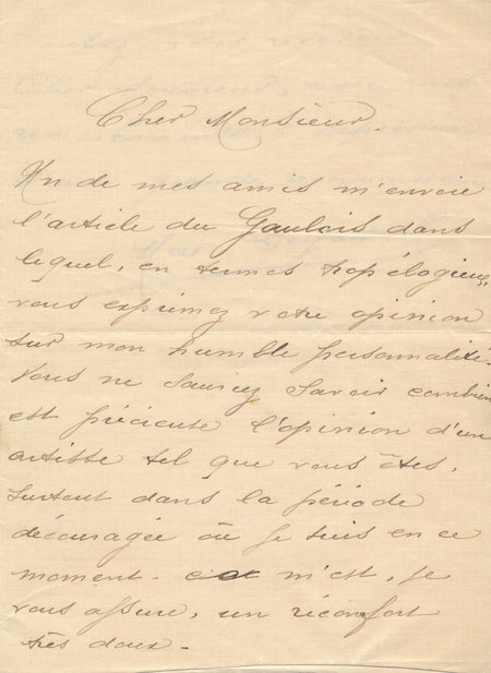 Maxime DESJARDINS acteur lettre autographe signée dans une période découragée