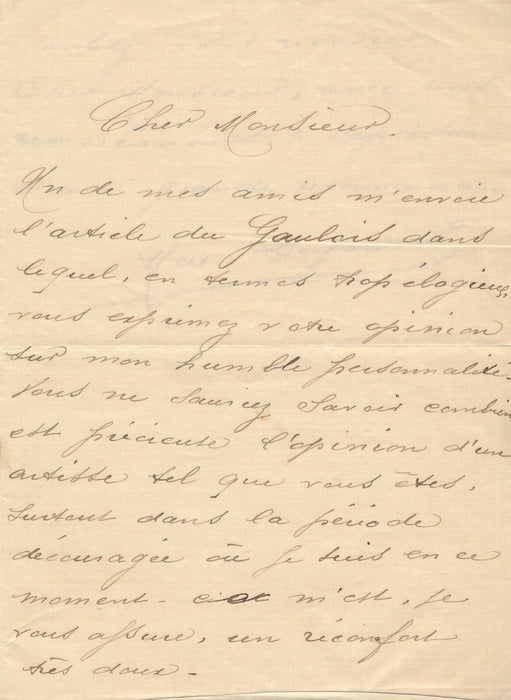 Maxime DESJARDINS acteur lettre autographe signée dans une période découragée