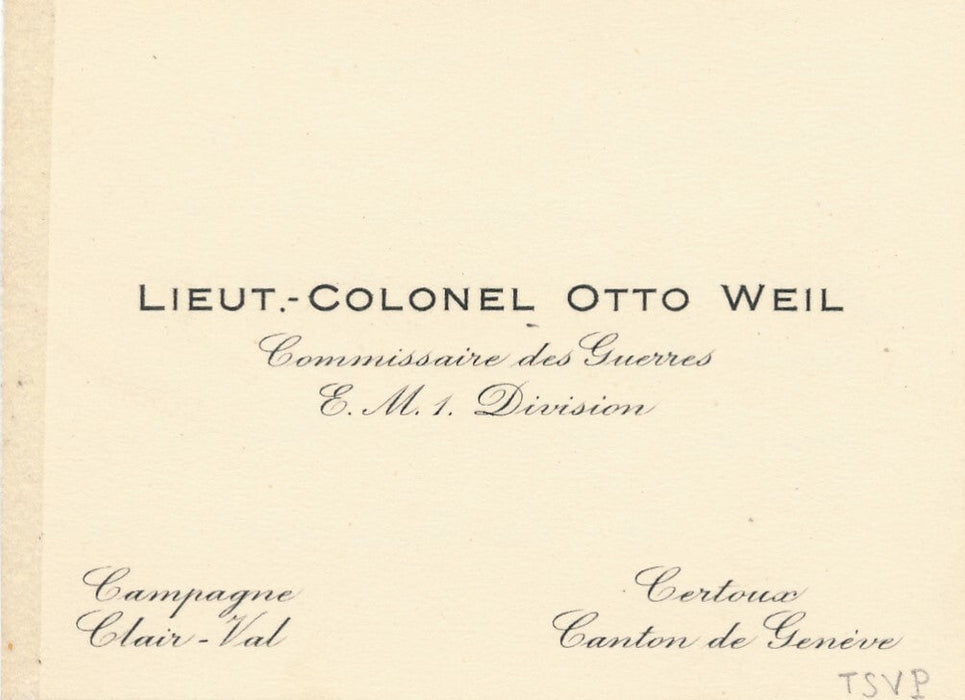 Lt colonel Otto WEIL décédé en 1963 carte autographe amusant Suisse