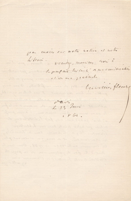 CUVILLIER-FLEURY lettre autographe signée "il y a un homme dans ces "Souvenirs"