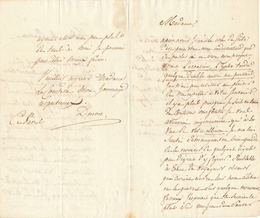 Dominique VIVANT DENON à  comtesse album amicorum humour lettre autographe art