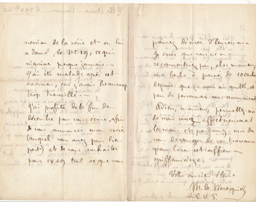 Famille WARESQUIEL lettre autographe de jeunesse signée "M." Cannes 1868