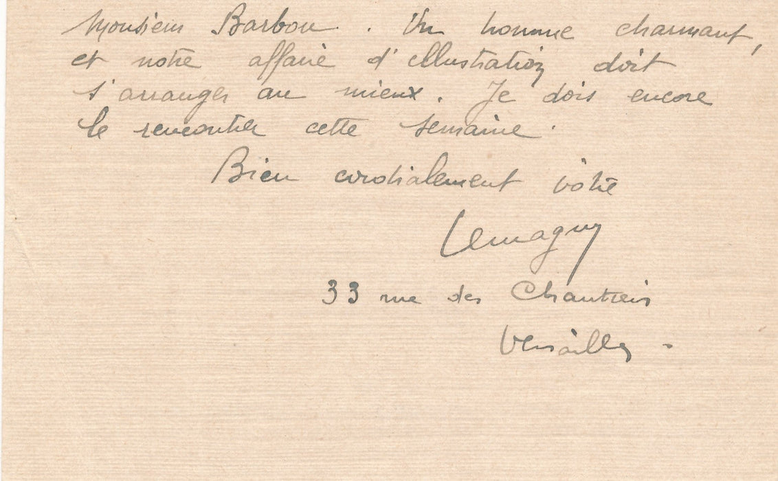 Paul LEMAGNY prix de Rome gravure Villa Medicis carte autographe signée