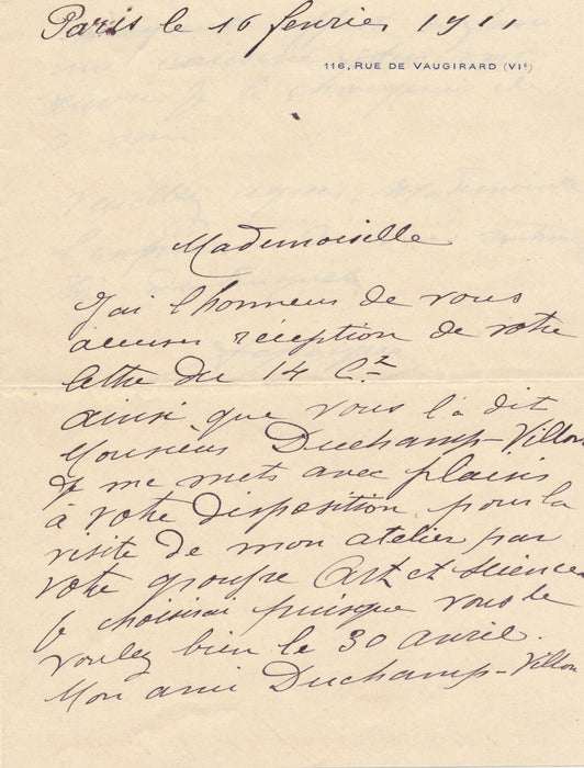 Albert MARQUE lettre autographe signée ami Duchamp Villon va faire une causerie