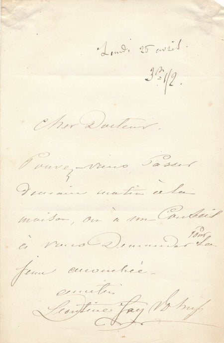 Léontine FAY comédienne à docteur CHAILLY-HONORÉ lettre autographe signée