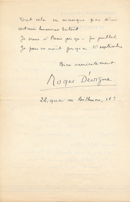 Roger DÉVIGNE 3 intéressantes lettres sur la redécouverte chanson française 1938