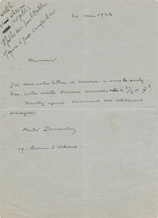 André DEVAMBEZ peintre illustrateur lettre autographe signée art