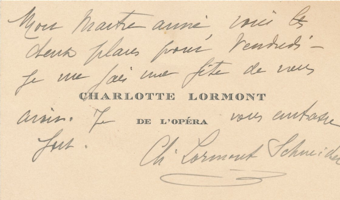 Charlotte LORMONT opéra chanteuse 2 lettres autographe signée peur élève Febvre