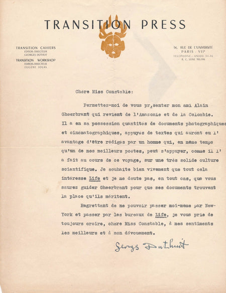 Art lettre Georges Georges Duthuit Gheerbrant Amazonie Orénoque Amazone