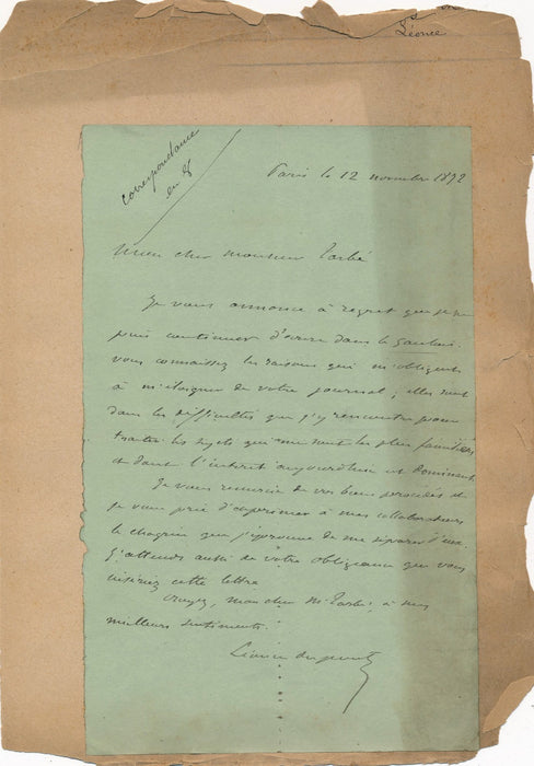 Léonce DUPONT 1828-1884 journaliste 4 manuscrits autographes signés et 3 lettres