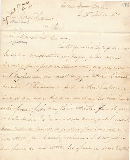 Abraham RAIMBACH graveur lettre autographe Jacques Édouard GATTEAUX