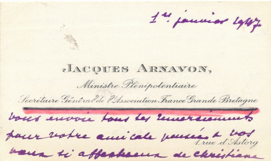 Jacques ARNAVON diplomate lettre autographe signée concours ministere étrangeres