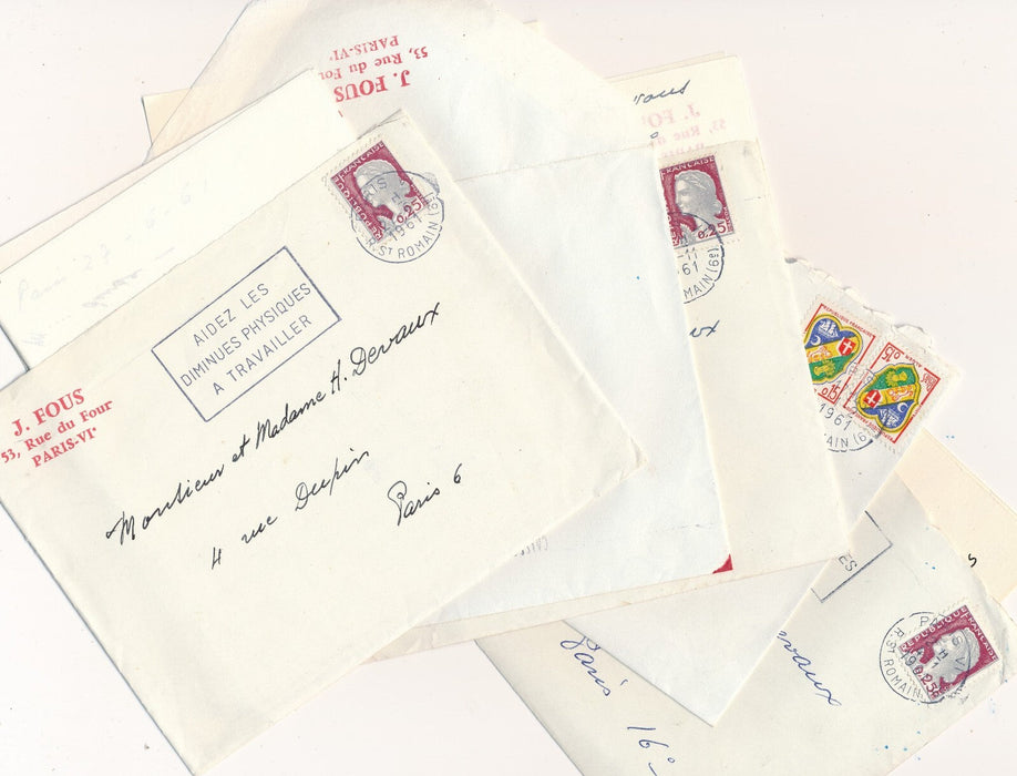 Jean FOUS correspondance 24 lettres ou cartes peintre naïf 1960 1962 Jakovsky