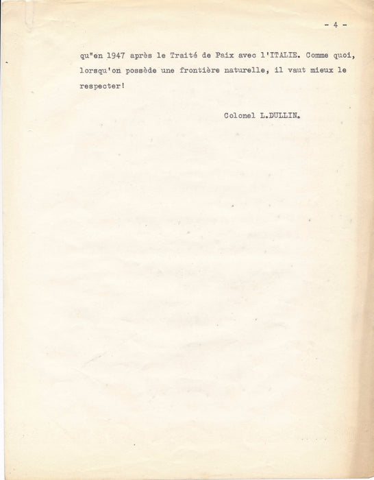 Armée militaire Louis Dullin, colonel manuscrit autographe signé v. 1965