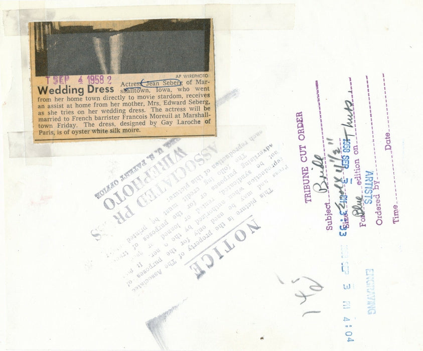 Jean SEBERG et mère actrice mode mariage robe photo photographie époque