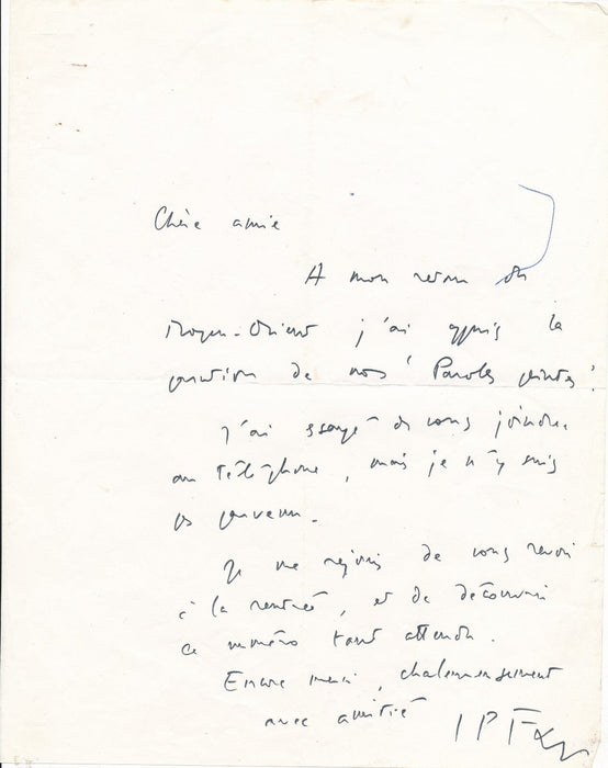 Jean-Pierre FAYE une coïncidence merveilleuse lettres autographes Paroles Peinte