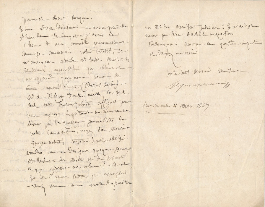 Alphonse BAUDOUIN  7 lettres autographes signées à Eugène de LA COTTIÈRE Aube