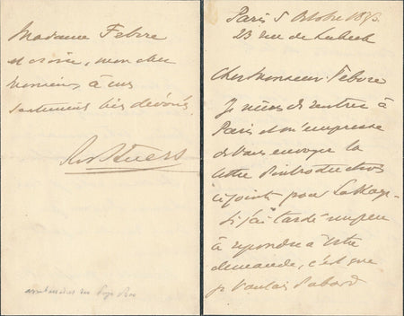 Lettre autographe signée ambassadeur des Pays-Bas en France à l'acteur Febvre