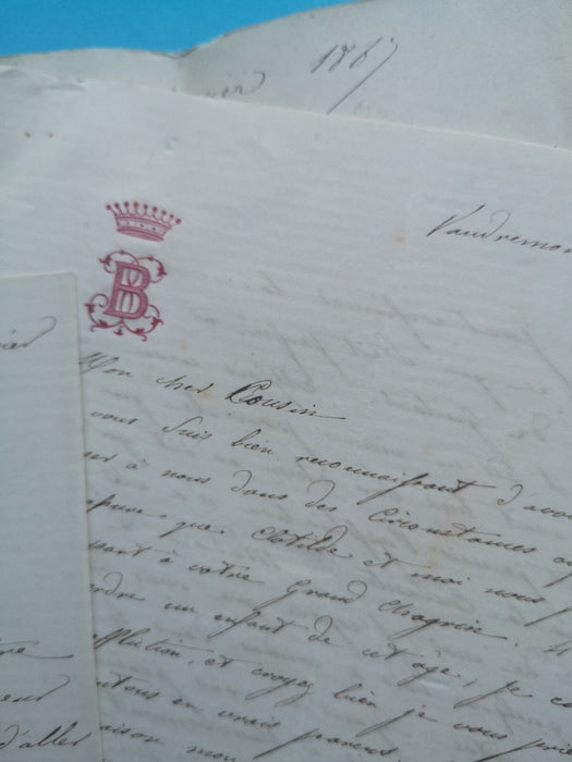 Comte SAINT-BELIN Louis noblesse THOMASSIN DE BIENVILLE Zoé 2 lettres Vaudrémont