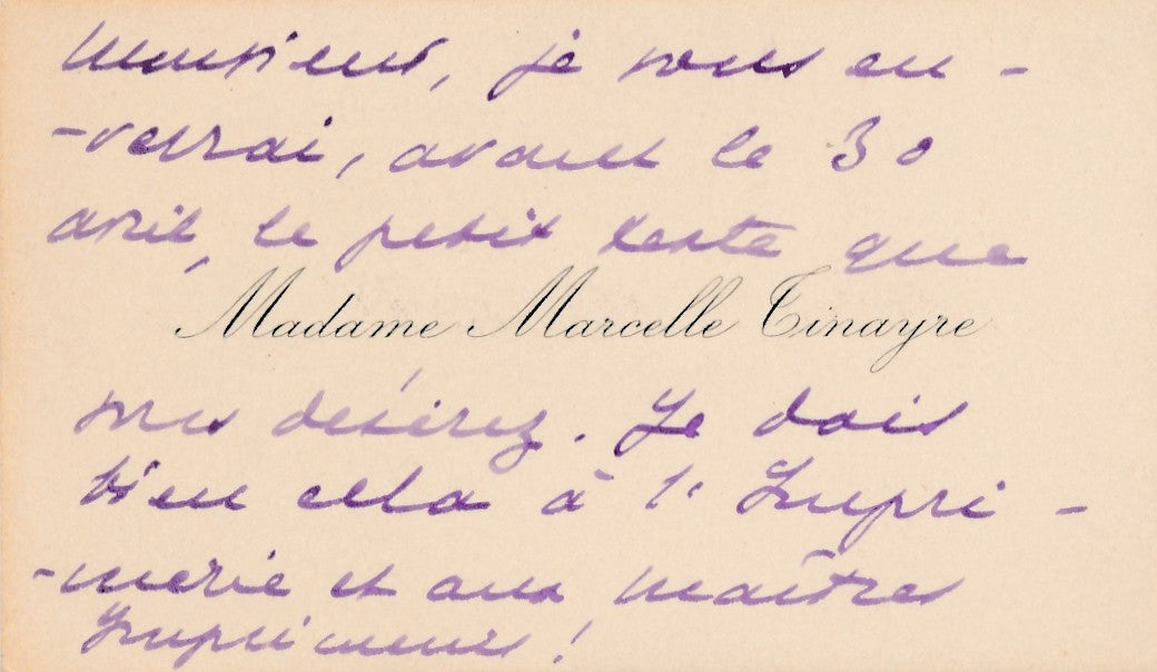 M. Tinayre Manuscrit autographe signé hommage livre ET carte autographe signée