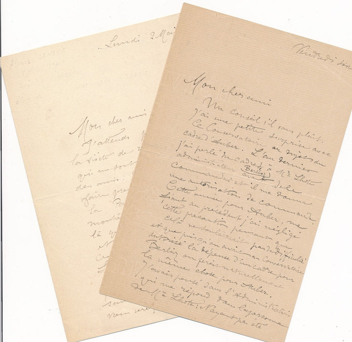 peintre Alexis LAHAYE 2 lettres autographes portrait Auber tableau Paresses