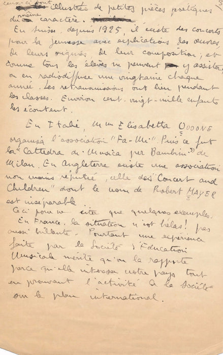 musicographe Claude Chamfray manuscrit autographe signé 1937 l’Education