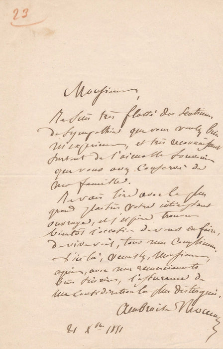 compositeur Ambroise Thomas Lettre autographe signée  Alexis de Garaudé 1851