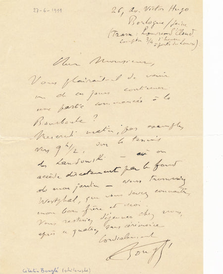 Célestin BOUGLÉ philosophe sociologue lettre autographe signée 1911