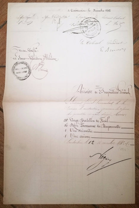 Militaire Algérie Campagne 1842 pièce signée général de Négrier 