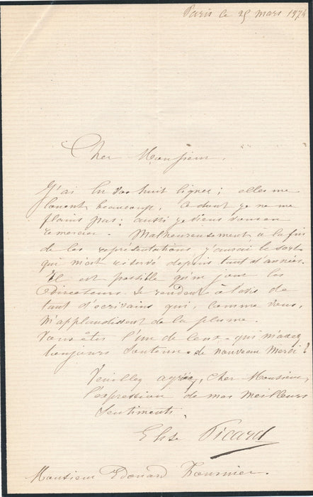 Élise PICARD 4 lettres autographes Edouard FOURNIER appui partage beau lot