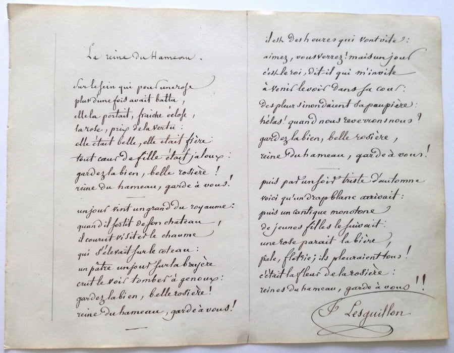 Poésie poème autographe signé Jean-Pierre François Lesguillon v. 1860