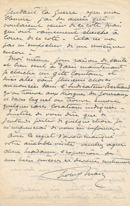 Marc Robert marchand paris tableaux gravures évoque Chatou lettre autographe