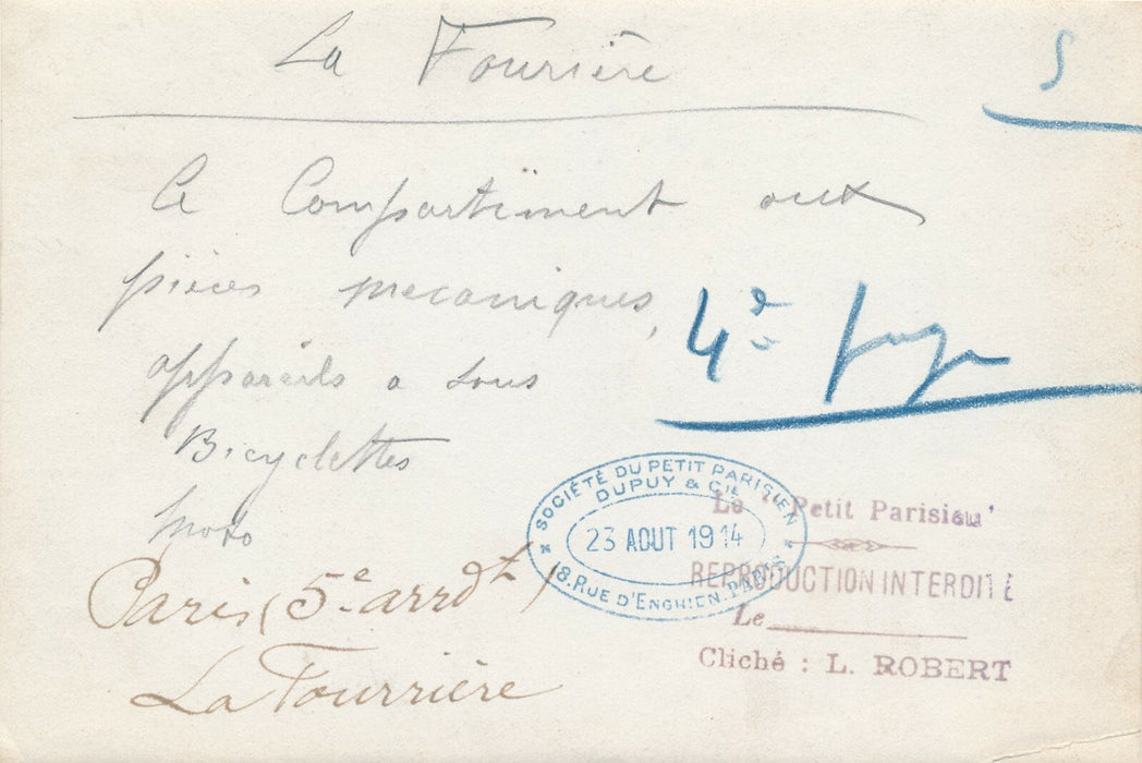 fourrière 1914 machines sous bicyclette Paris arrondissement photo photographie