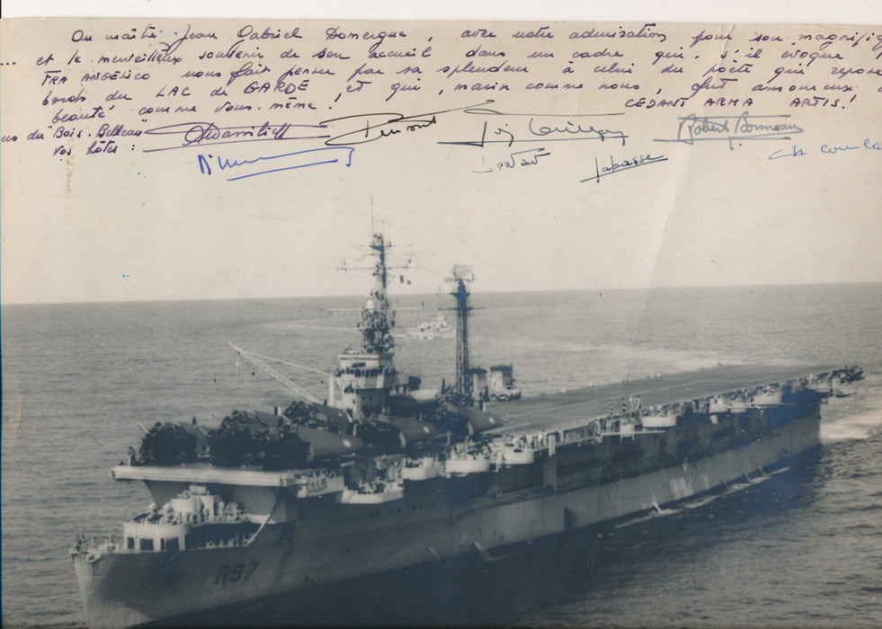 Porte avion Bois Belleau photo signée officiers 1958 dédicacée gd format