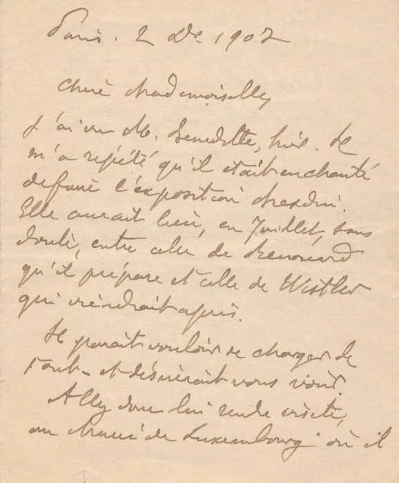 Joris-Karl HUYSMANS appuie une exposition Léonce Bénédite lettre autographe