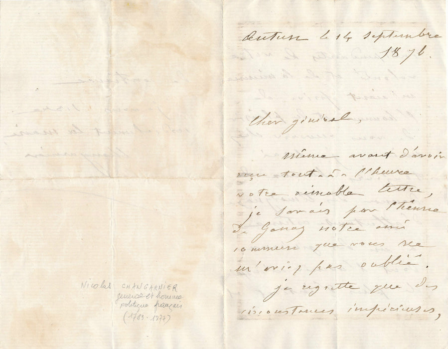 Politique Militaire Nicolas Changarnier lettre autographe signée 