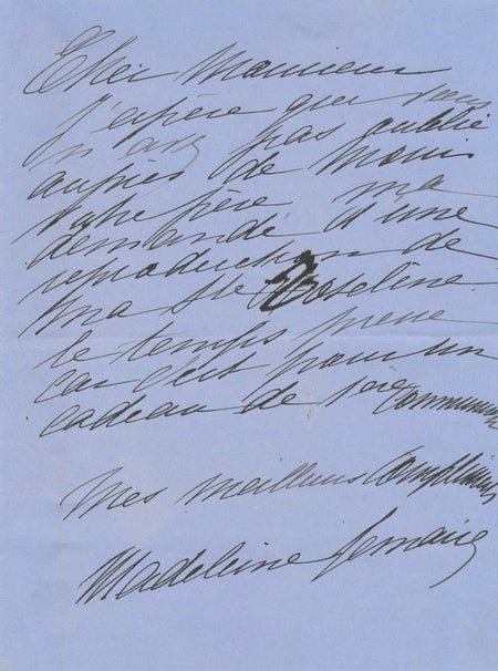 Madeleine LEMAIRE lettre autographe à Marcel Braun photographie reproduction