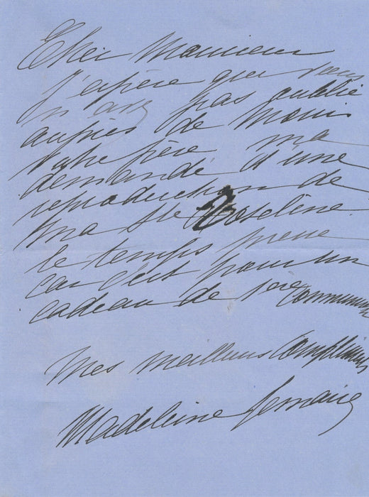 Madeleine LEMAIRE lettre autographe à Marcel Braun photographie reproduction