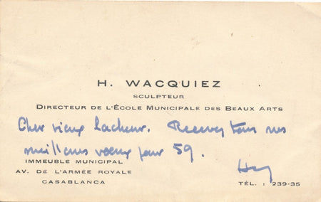 art Henri Wacquiez carte de visite autographe signée 1958-1959 Casablanca Maroc