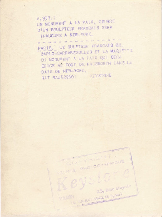 Carlo SARRABEZOLLES photo photographie SDN monument Paix sculpture France USA