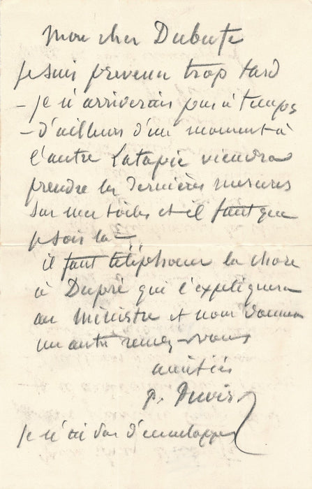 Pierre Puvis de CHAVANNES à DUBUFE Lettre autographe signée LAtapie Dupré