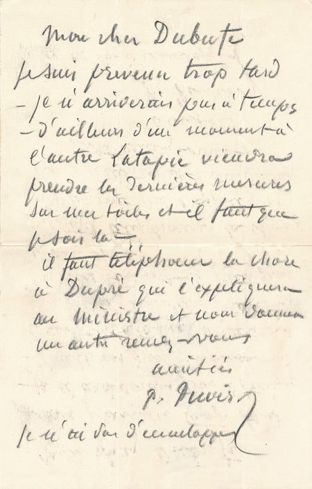 Pierre Puvis de CHAVANNES à DUBUFE Lettre autographe signée LAtapie Dupré